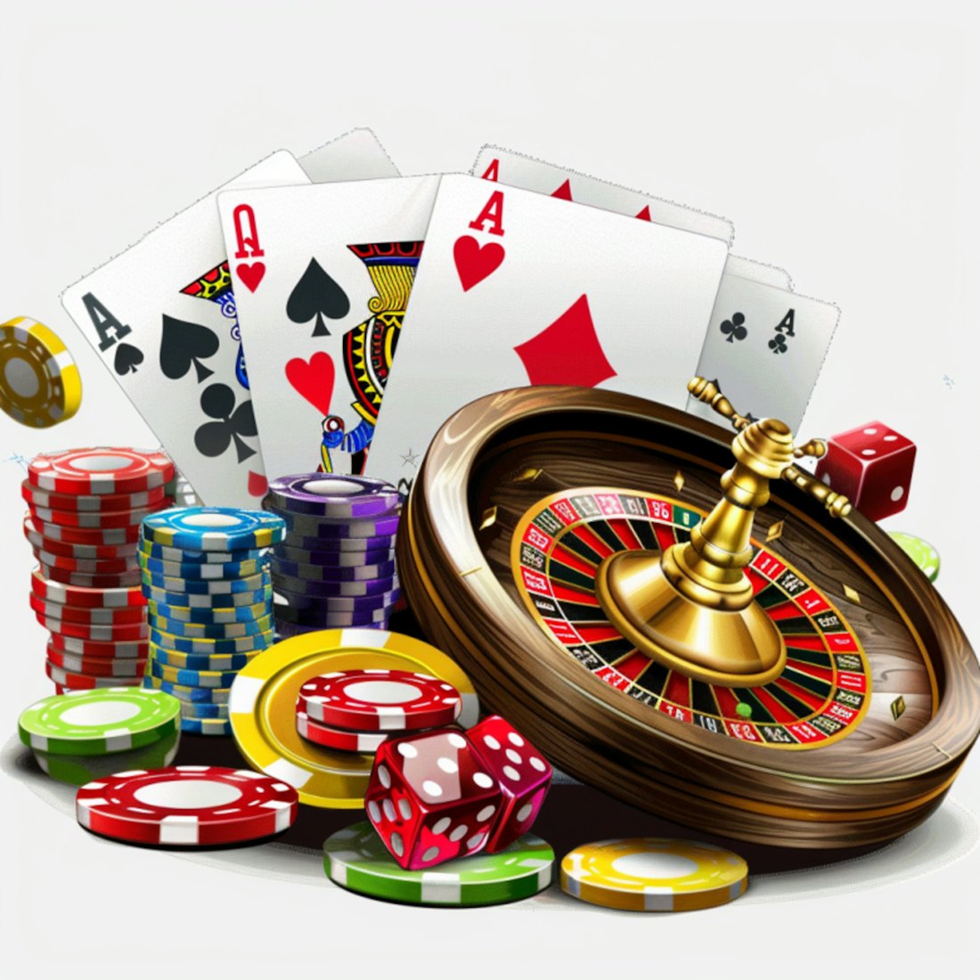 Tumpukan chip kasino dan kartu remi sebagai ilustrasi bonus selamat datang
